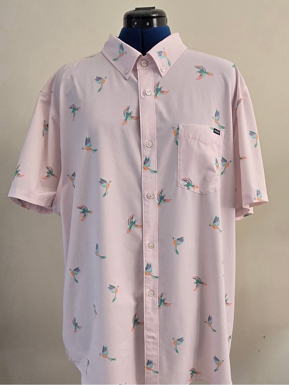 Men’s Chubbies Short Sleeve Button-Down Shirt - Light Pink Bird Prints SIZE XXL